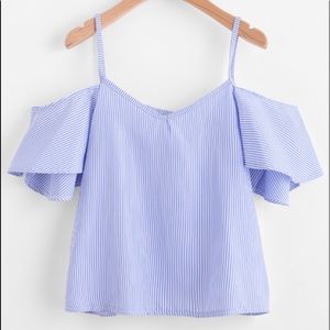 NWOT Pinstripe cold shoulder top